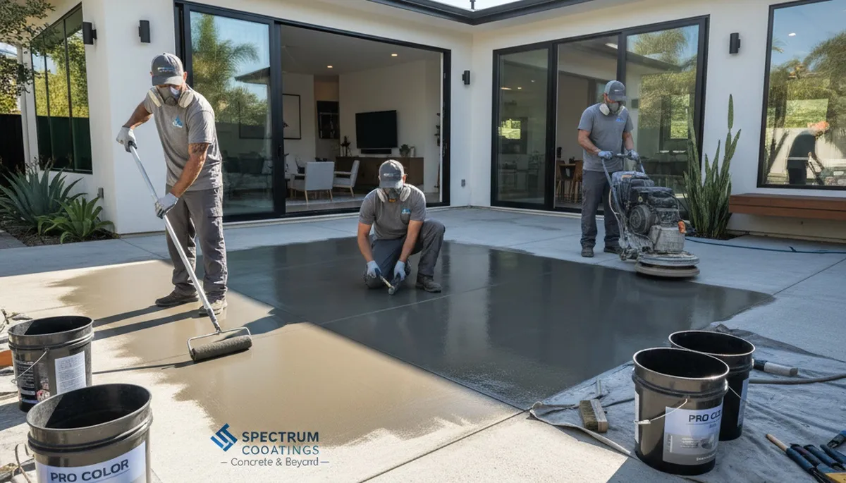 Professional concrete staining on residential patio in Loveland, CO with durable decorative finish