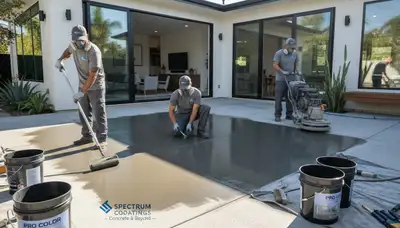 Professional concrete staining on residential patio in Loveland, CO with durable decorative finish