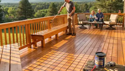 Professional deck staining in Loveland CO enhancing wood beauty and UV protection for outdoor decks