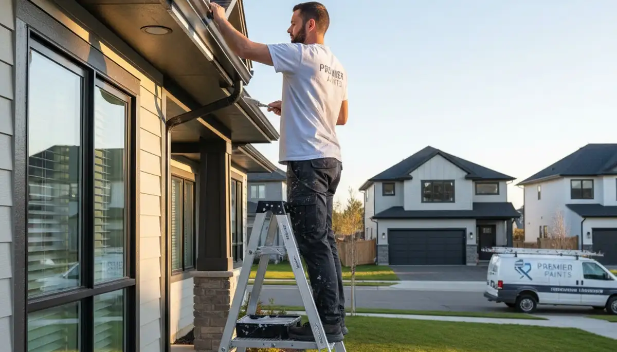 Professional gutter painting on a Loveland CO home exterior by expert house painters