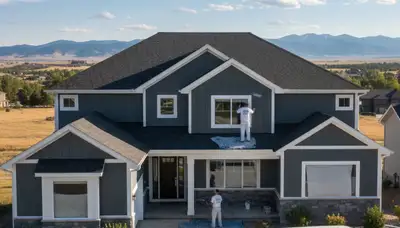 Professional house painters finishing exterior home in Loveland CO