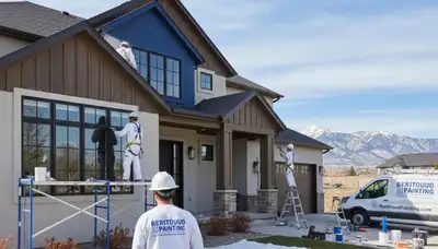 Professional house painters finishing exterior home painting project in Loveland, CO