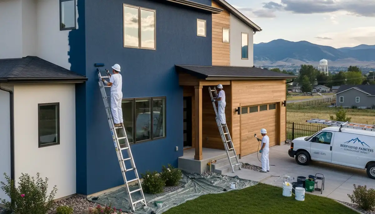 Professional house painters working on exterior home in Loveland, CO