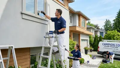 Professional house painters working on exterior home repaint in Loveland, CO