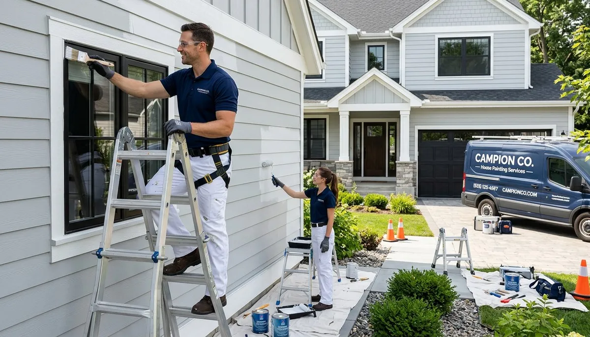 Professional house painters working on residential exterior in Loveland, CO