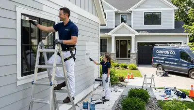 Professional house painters working on residential exterior in Loveland, CO