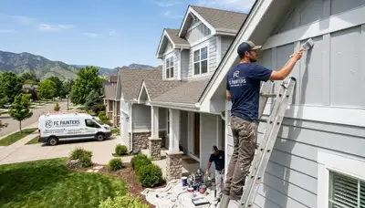 Professional house painters working on residential exterior in Loveland, CO