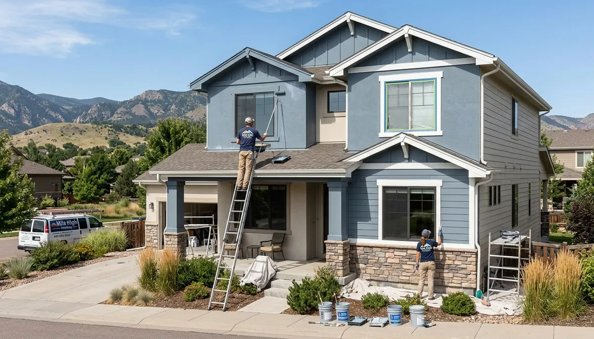 Professional house painters working on exterior home in Loveland, CO