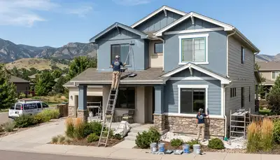 Professional house painters working on exterior home in Loveland, CO