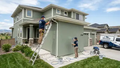 Professional house painters working on residential exterior in Loveland, CO