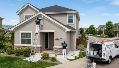 Professional house painters working on residential exterior in Loveland, CO