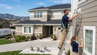 Professional house painters working on exterior home repaint in Loveland, CO
