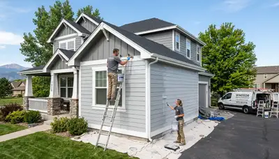 Professional house painters working on residential exterior in Loveland, CO