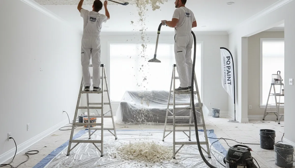 Professional popcorn ceiling removal in Loveland CO creating smooth, modern home ceilings