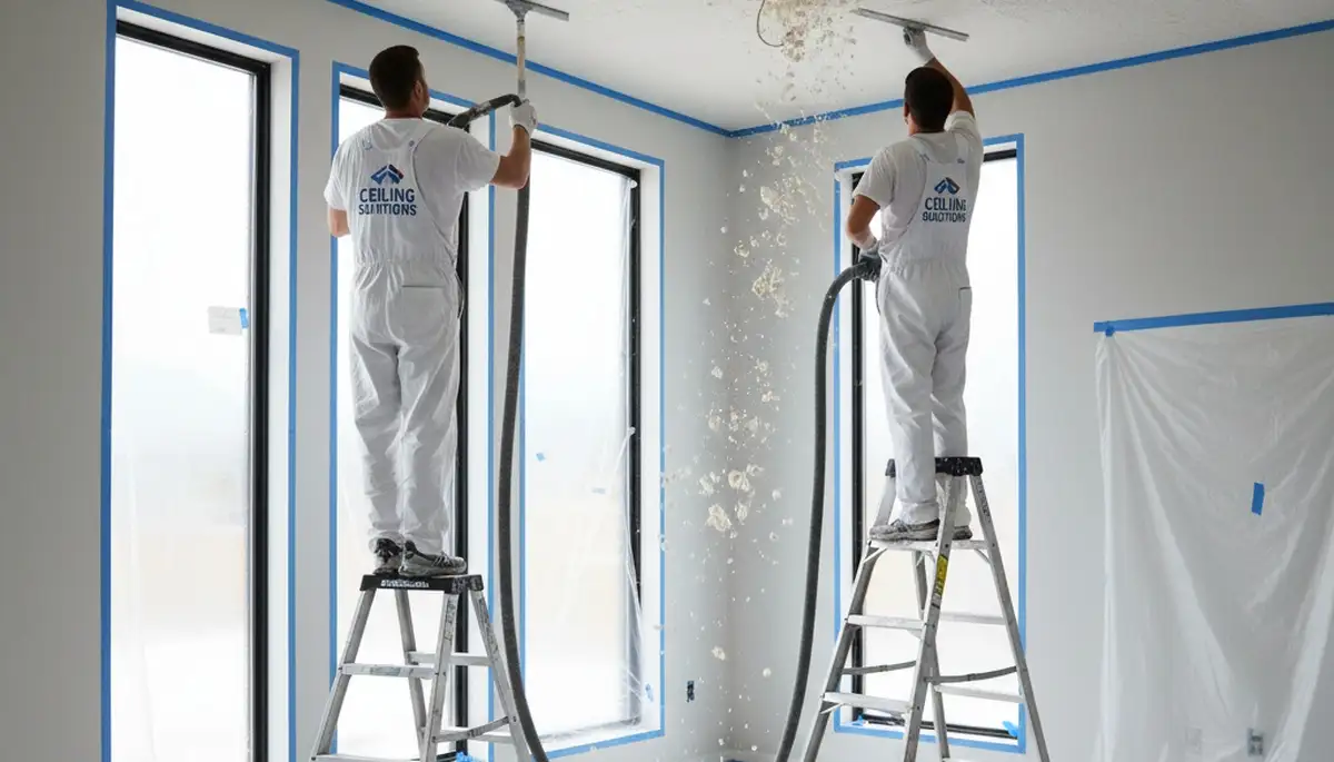 Popcorn ceiling removal in Loveland CO home by professional house painters creating smooth modern ceilings