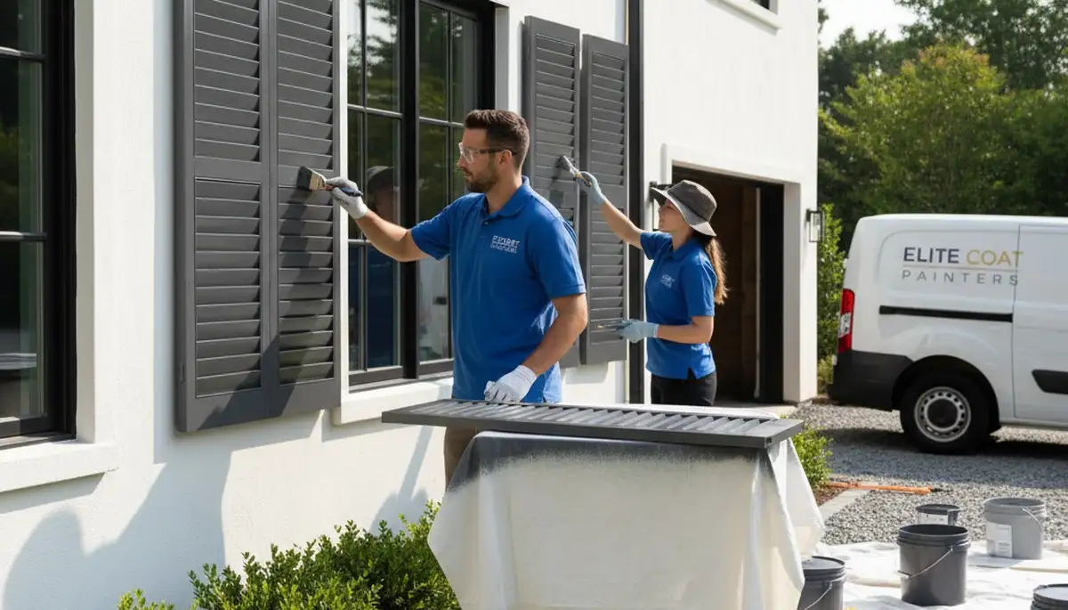 Professional shutter painting on a Loveland, CO home by expert exterior house painters