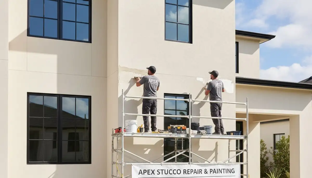 Professional stucco repair on Loveland CO home exterior, restoring cracks and textured finish