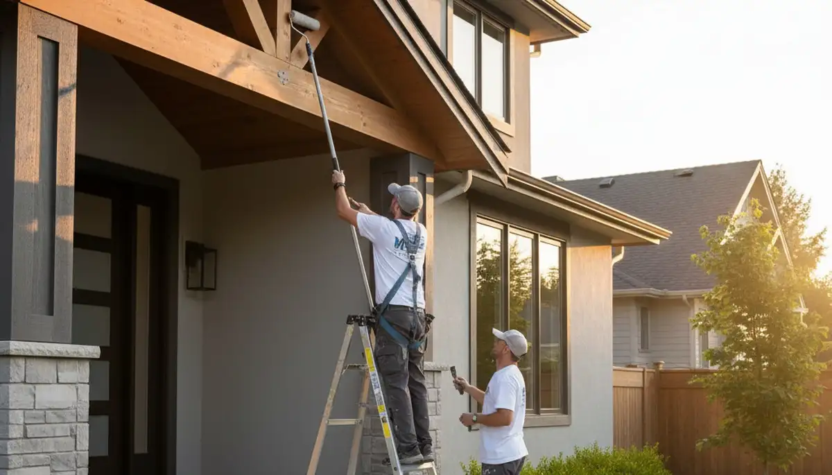 Professional trim and fascia painting on a Loveland, CO home by expert local house painters